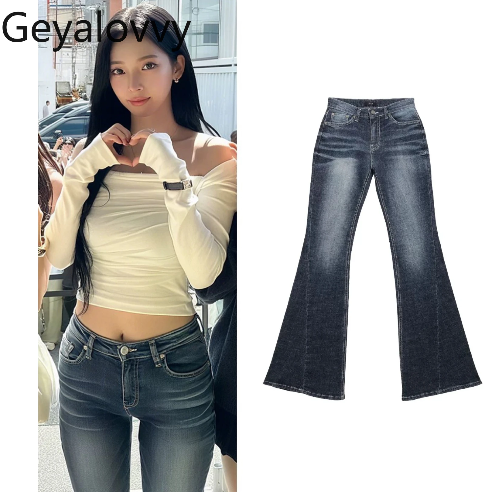 

Washed Slim Low Waist Flared Jeans Fashion Autumn Winter Women's Denim Trousers Japanese Style Casual Jean Pants for Lady
