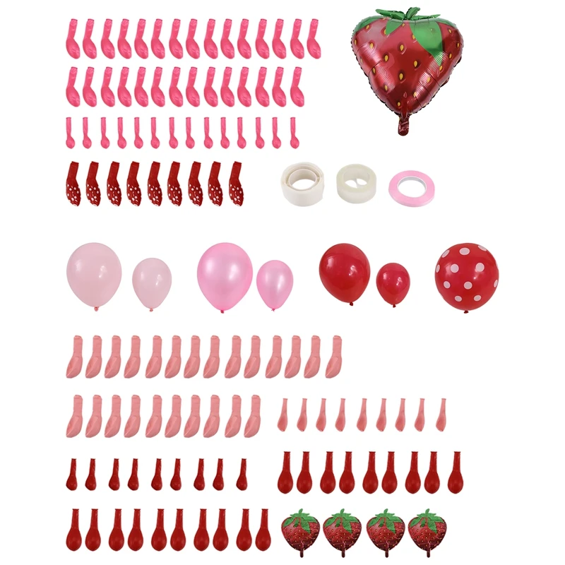 Strawberry Balloon Arch, Strawberry Birthday Gathering Decoration, Strawberry Decorations Kit(128Pcs)