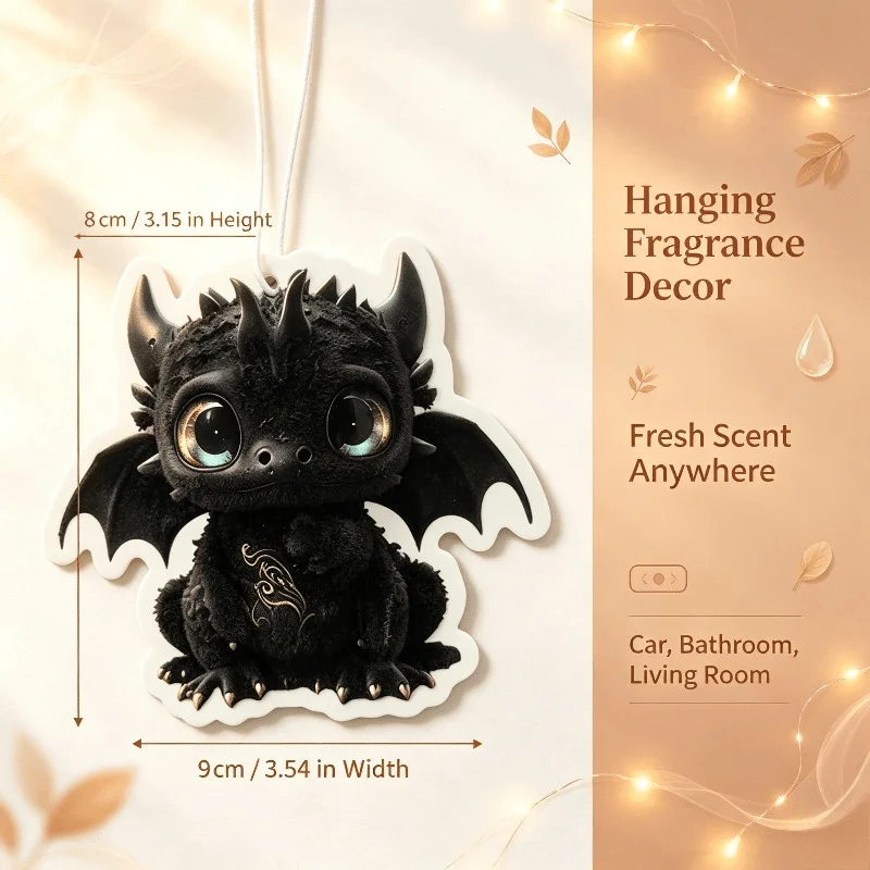 Car Air Freshener Cute Black Baby Dragon Hanging Scent Card for Car Interior Decor Rearview Mirror Ornament Gift