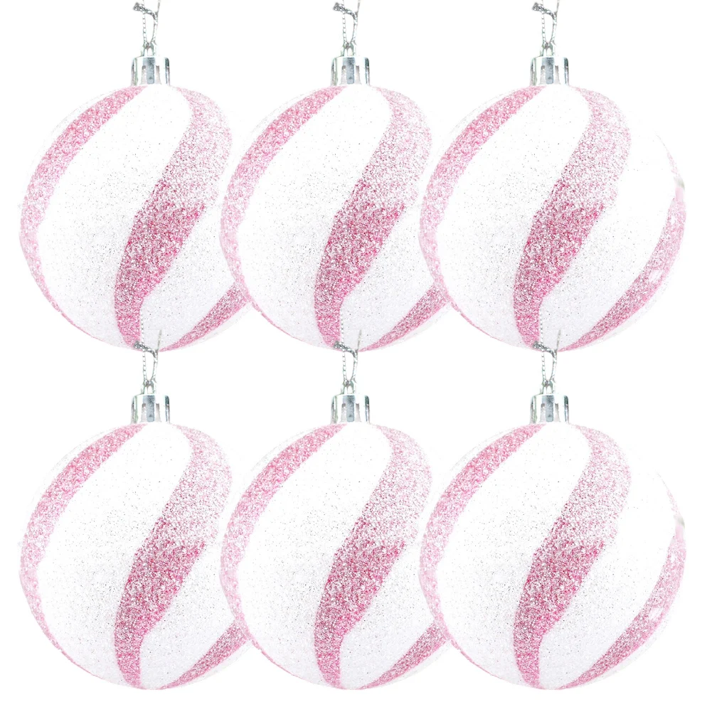 8CM 6PCS Painted Pink Sequin Shaped Christmas Balls Window Decoration Balls For Home Ornaments Accessory In Stock