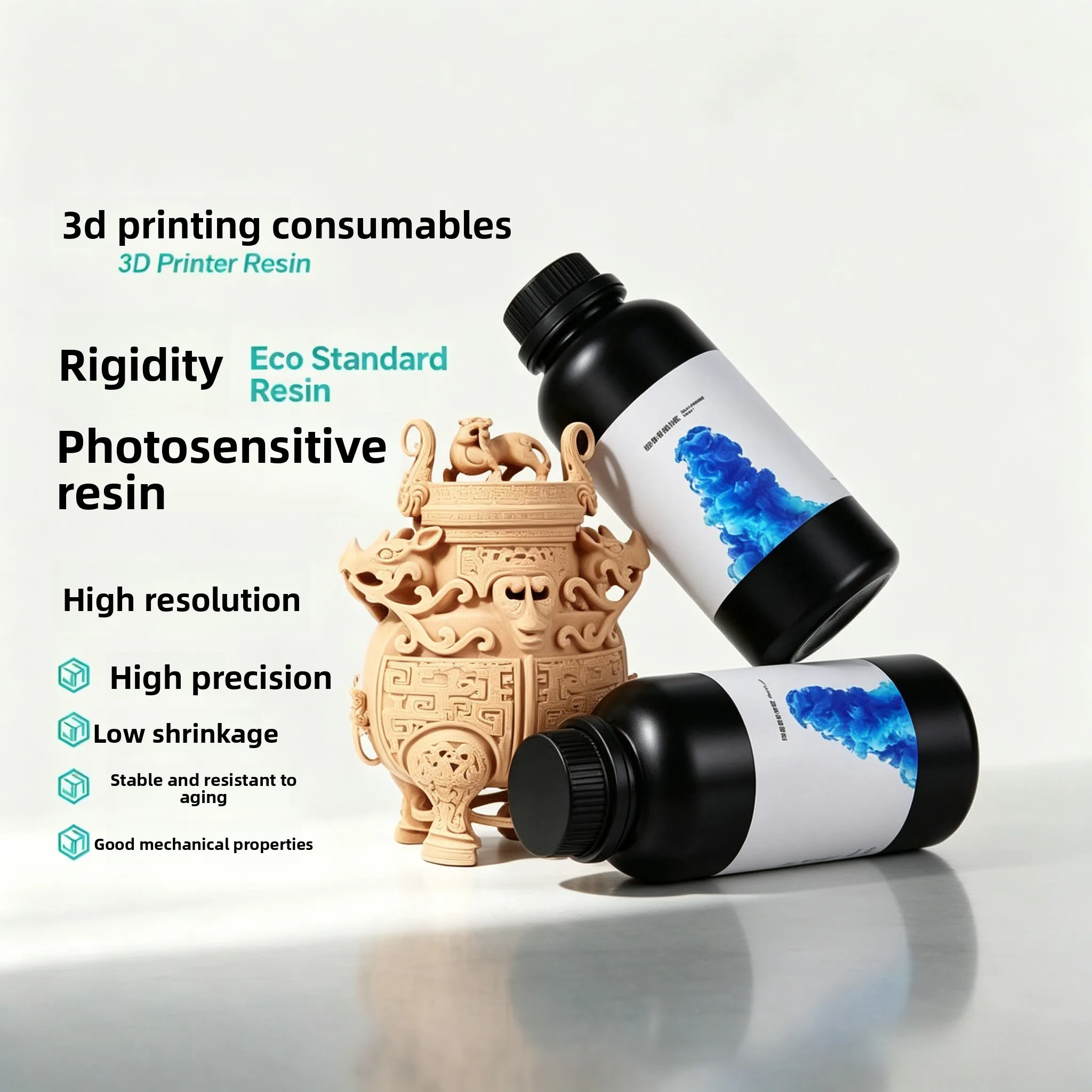 Rigid Photopolymer Resin 1kg High‑Precision Low‑Odor 405nm Alcohol‑Cleanable Material Compatible with LCD DLP 3D Printers