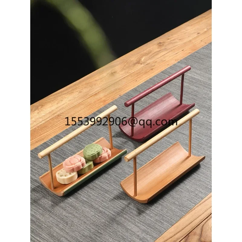 Bamboo handle refreshment tray retro Chinese snack fruit snack tray creative home storage basket dried fruit tray