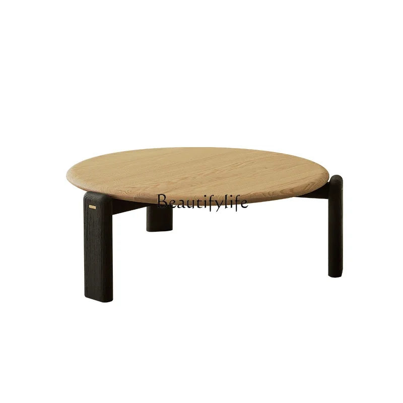 

ls 18 Wabi Sabi log wind oak solid wood round coffee table small apartment coffee table