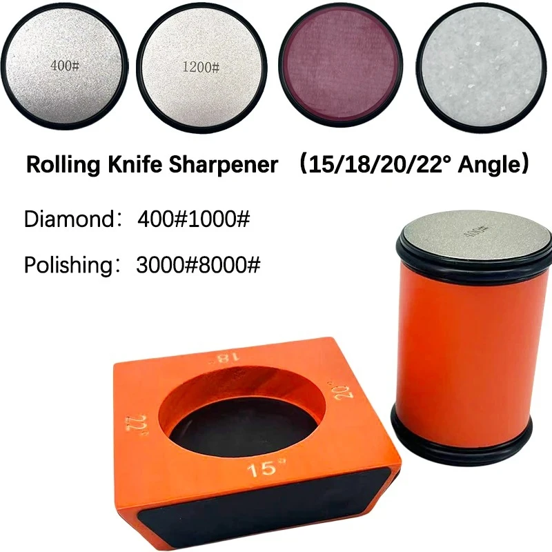 

Orange Non-Slip Rolling Knife Sharpener, 15-22° Adjustable Angle, Diamond & Jade Grinding for Kitchen/Woodworking Tools