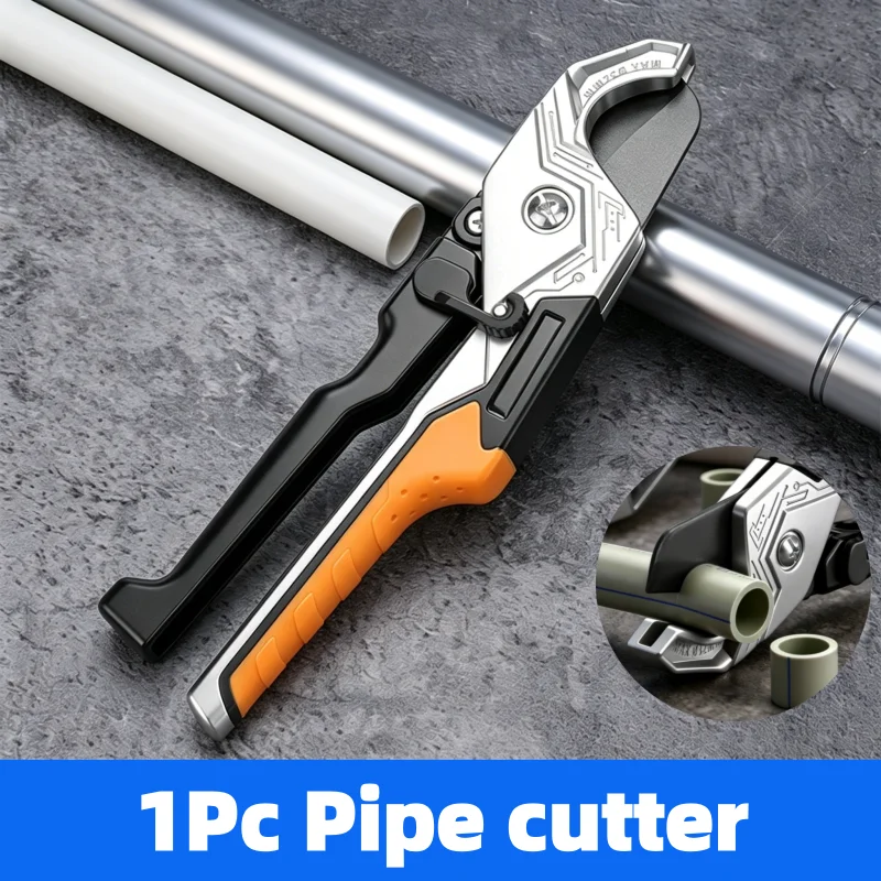 Ratcheting Plastic Pipe Cutter, Heavy Duty One-Hand PVC & PEX Tubing Cutter for Home Improvement & Garden