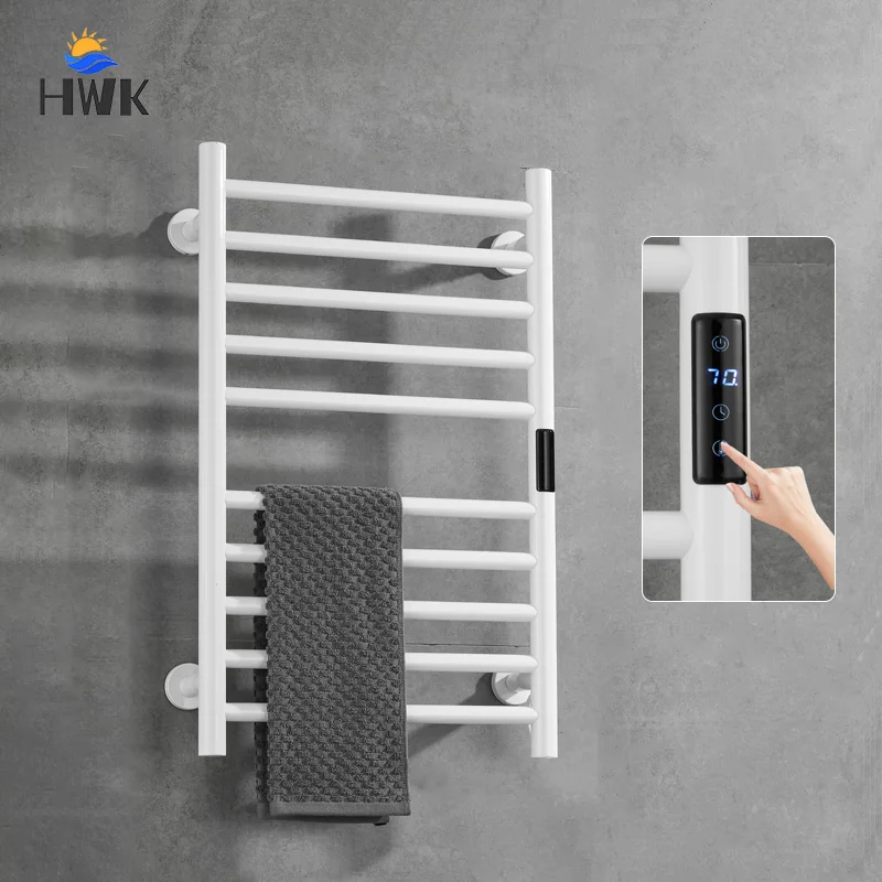 

Home Bathroom Towel Warmer Stainless Steel Electric Towel Rack Temperature Control Timer Electric Heated Towel Rail Black White