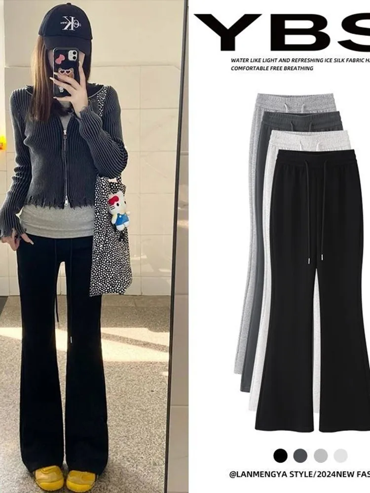 High Waist Grey Yoga Sports Pants Women's Casual Trousers American Style Spring Autumn New High Waist Slimming Micro Flute