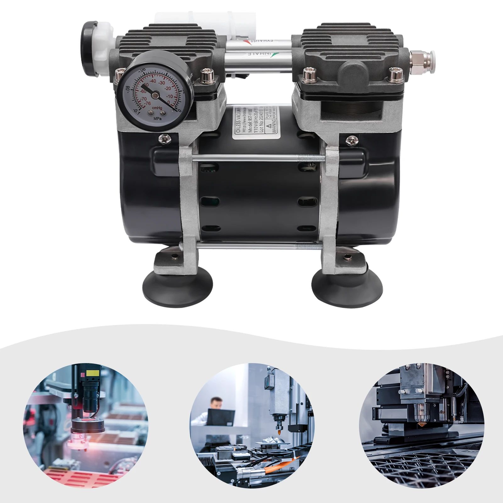 50L/min Oil-free Diaphragm Vacuum Pump Aluminum Alloy Bake Paint ≤48dB Noise 150W Pure Copper Dual Piston Air Suction Machine Aluminum Alloy Tabletop Industrial Vacuum Device For Laboratory Medical Equipment view 6