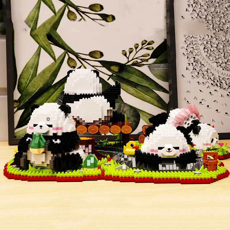 Funny Huahua Panda Micro Building Blocks 3D DIY Assembled Scene Animal Model Cute Panda Mini Brick Figure Toys For Kids Gift