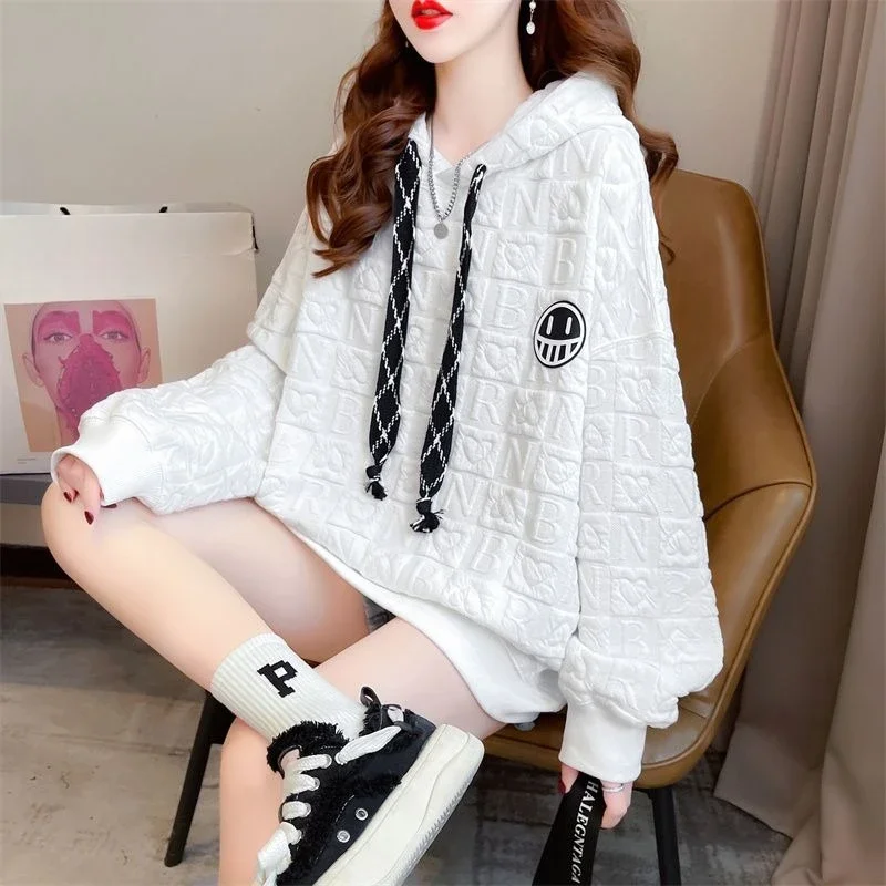 Branco feminino com capuz superior solto moletom dropshiping roupas coreanas na promoção casual novidade moletom com capuz feminino
