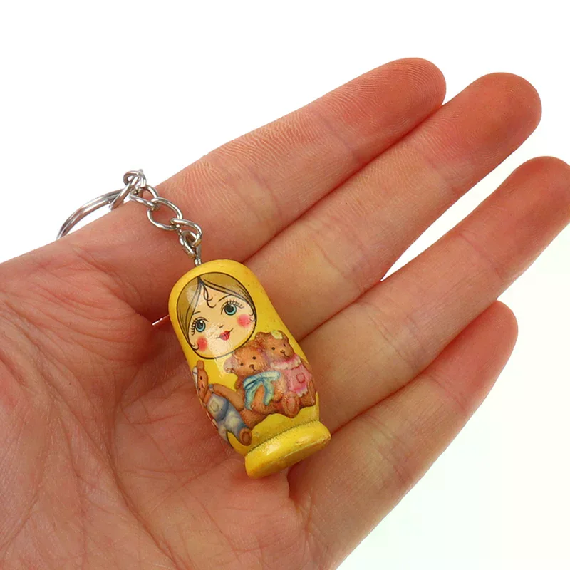 12pc Keychains Decor Gift Matryoshka Russian Dolls Key Rings Drip Wood Christmas High Quality
