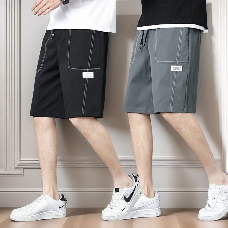 

Шорты из ледяного шелка, мужские брюки-карго, летние прямые, универсальные, тонкие средние брюки, свободные повседневные спортивные укороченные брюки