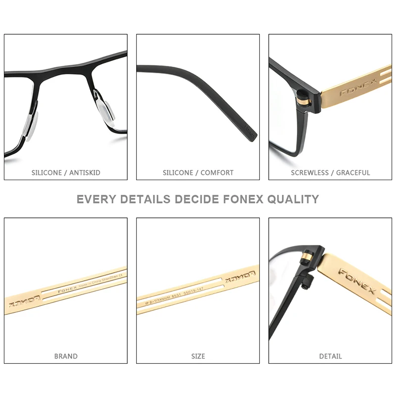 FONEX-Pure Titanium Glasses Frame para homens e mulheres, Screwless Eyewear, Molduras quadradas, Novo, 2020, 8531