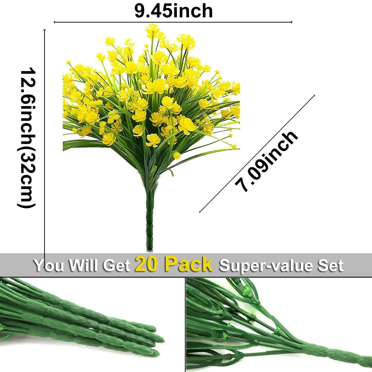 Artificial Flowers Fake Outdoor Plants UV Resistant  Plastic Shrubs, Indoor and  Decoration