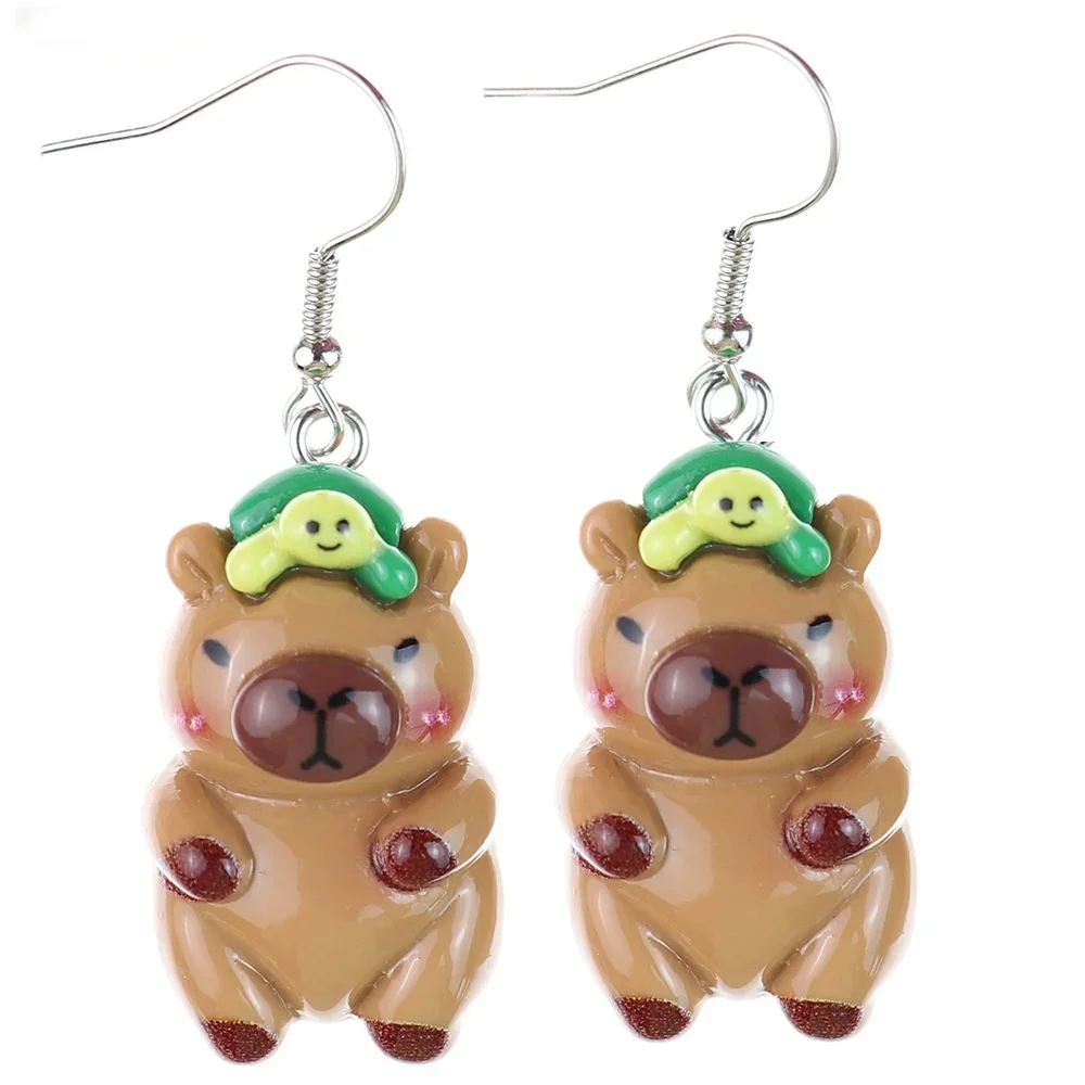 Newest Kawaii Cartoon Capybara Resin Charms Earring Bright Flatback Animal Kapibala Earrings For Personality Trend women Jewelry