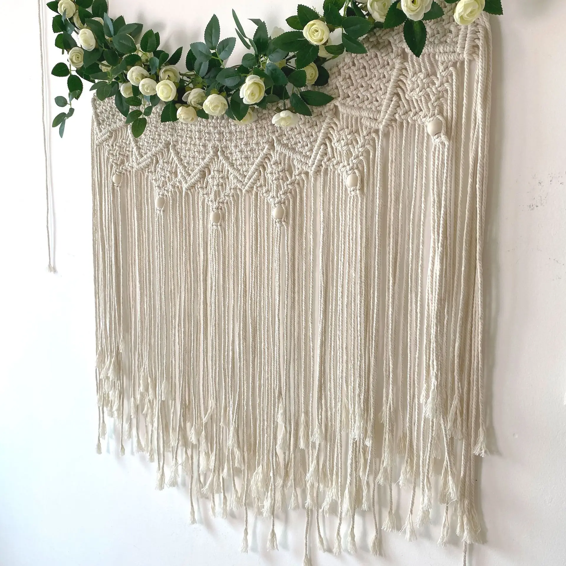 Nordic Hand-woven Cotton Rope Tapestry, Bohemian Home Wall Decoration, Wedding Background Decoration, Wall Decoration view 3