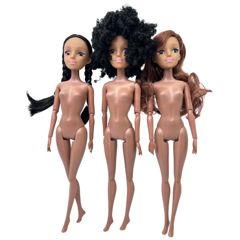 1/6 Vinyl Girls Nude Toy 30cm African Dark Skin Doll Winking Doll Head + Nude 11 Joints Movable Body DIY Accessories Girls Gifts