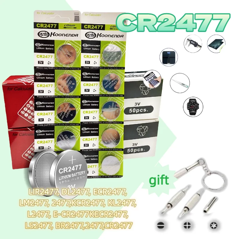 CR2477 3V Lithium Button Battery Watch, DL2477, ECR2477, KCR2477, Button Coin Cells for Car Remote Control Motherboard