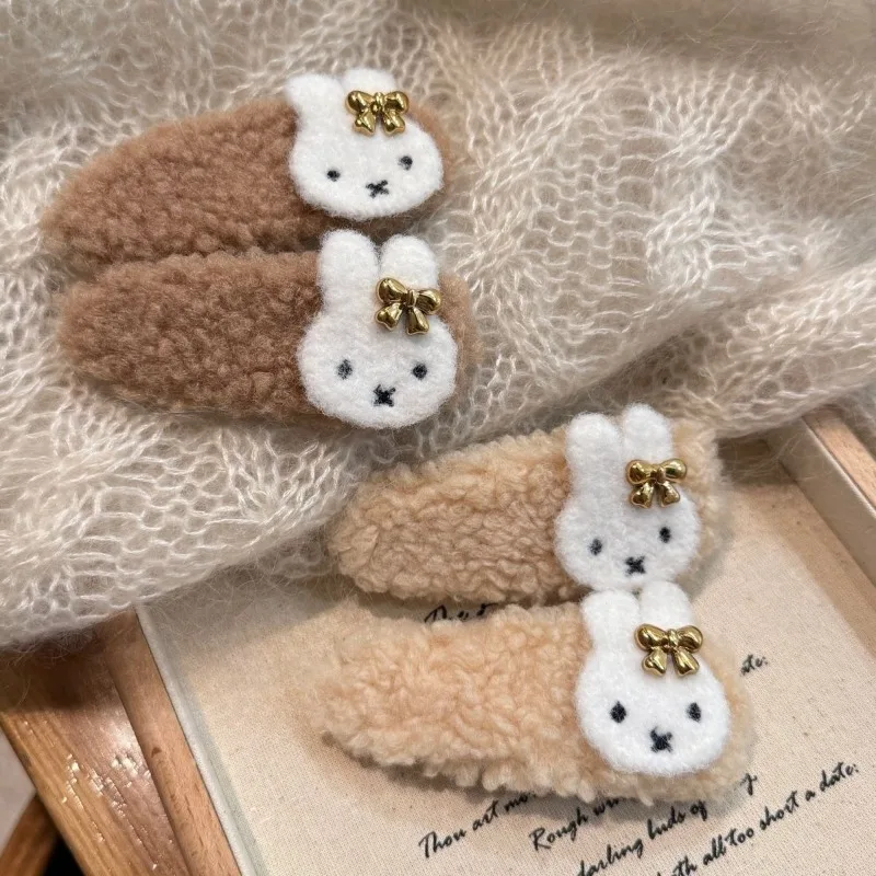 New Kawaii Miffy Rabbit Gold Label Bow Plush Hair Clip Cute Cartoon Shattered Hair Forehead Notch Hair Accessories Girl Gift