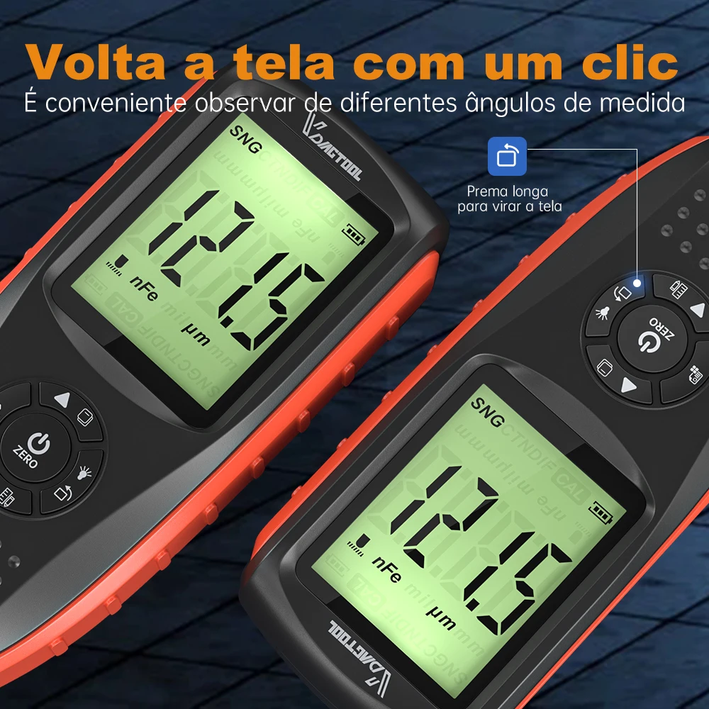 VDIAGTOOL VC200 Testador de Espessura de Revestimento Luz de Fundo Medidor de Espessura de Pintura de Carro Calibração Função Medidor de Espessura