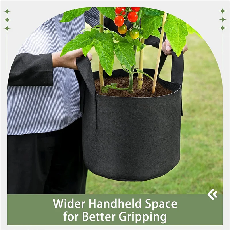 Bolsa de fieltro para plantas, paquete de 12 bolsas de cultivo de 5 galones, bolsas para maceteros de tela gruesa para verduras, asas resistentes y costuras reforzadas
