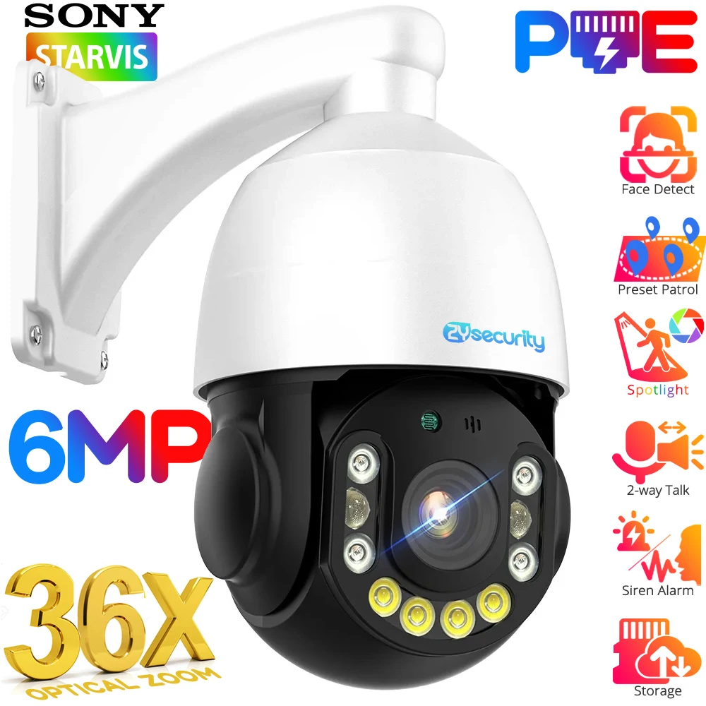 

6MP 36X Zoom PoE PTZ IP Camera Outdoor Human Detect Auto Tracks Security Dome Camera 100M IR Auido P2P CCTV Surveillance Cameras