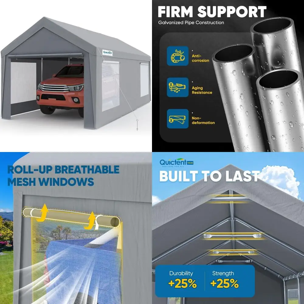 

Сверхмощный навес для автомобиля 10x20 футов, укрытие для гаража на открытом воздухе, усиленная структура, оцинкованная автомобильная палатка, защита лодки с рулоном