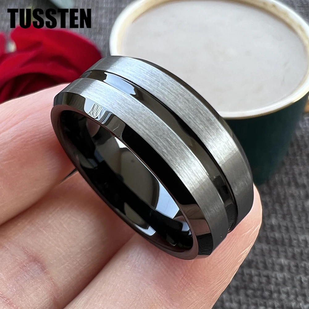 

TUSSTEN Fashion 8MM Men's Tungsten Wedding Band Rings Groove Beveled Edge Engagement Ring Men’s Valentine Gift Free Shipping