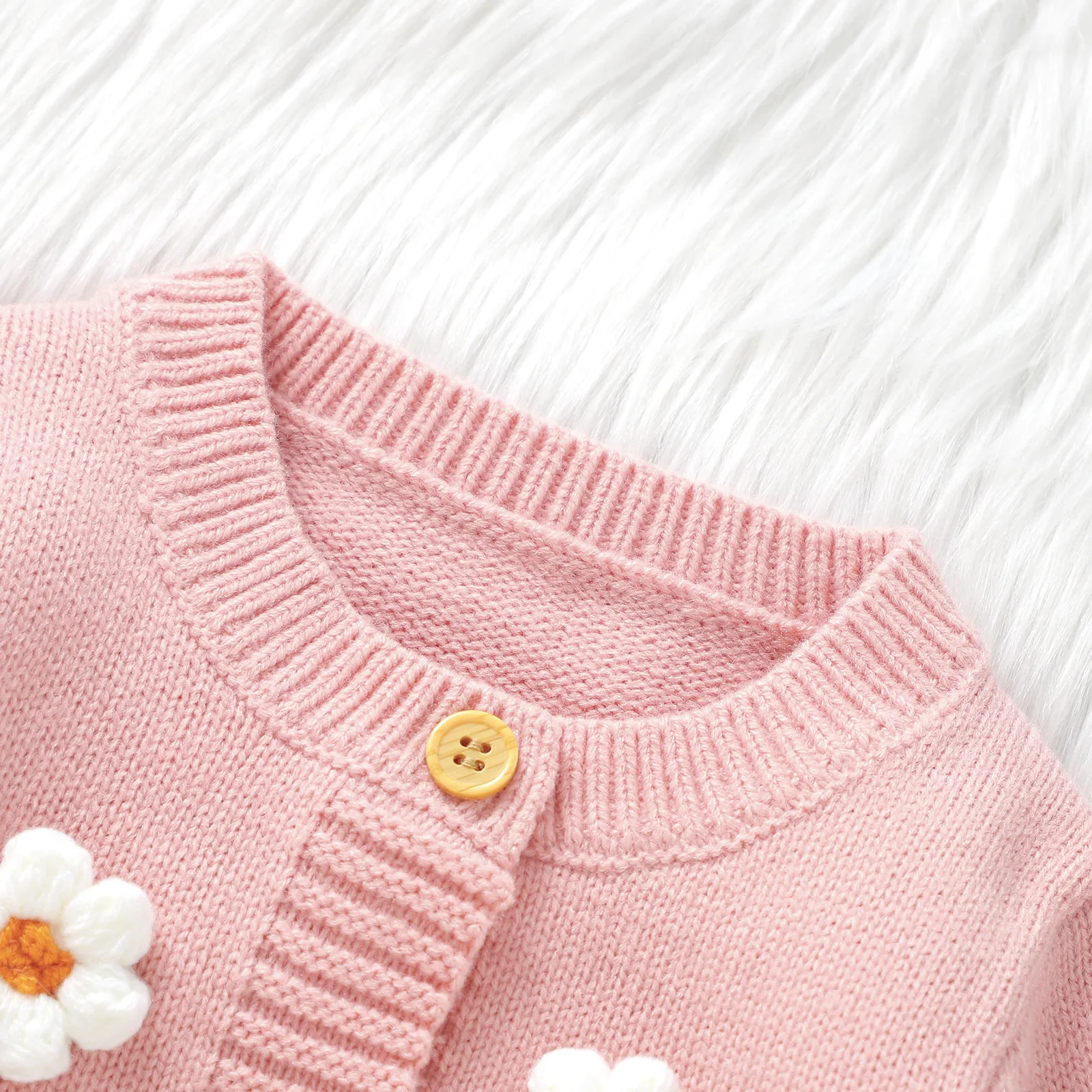 Baby Girls Knitted Pink Flowers Jumpsuit Rompers Long Sleeve Baby Clothes Newborn 0 To 18M Solid Toddler Clothing Baby Overall