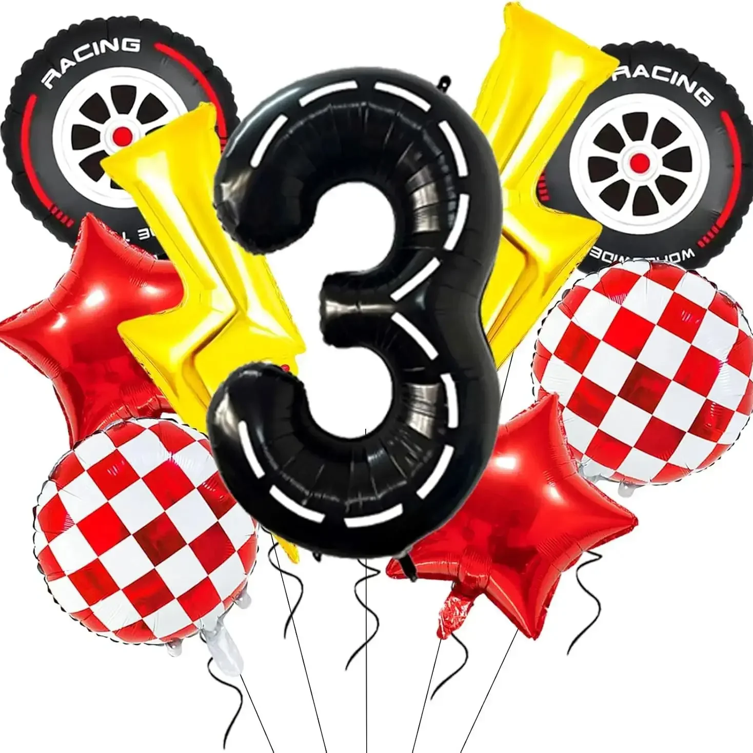 9-teiliges Rennwagen-Themen Ballonset, Karierfahne Design Ballonkit für Jungen Geburtstag, Rennthemen-Partydekoration – Detail 10