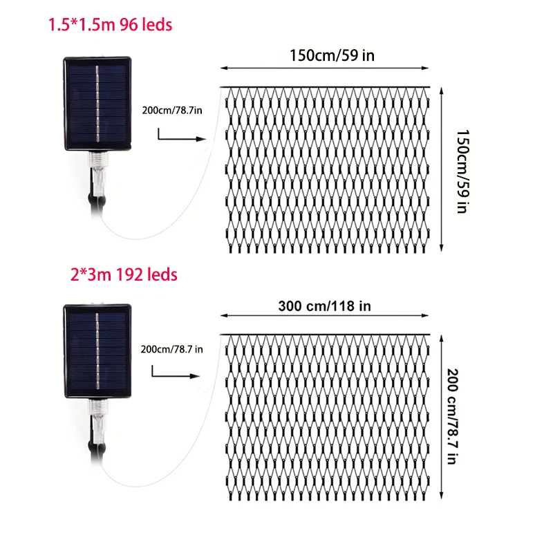 Outdoor Waterproof Net Light 8 Modes Solar Mesh String Light for Christmas Patio Garden Landscape Bush Solar Fence Fairy Light