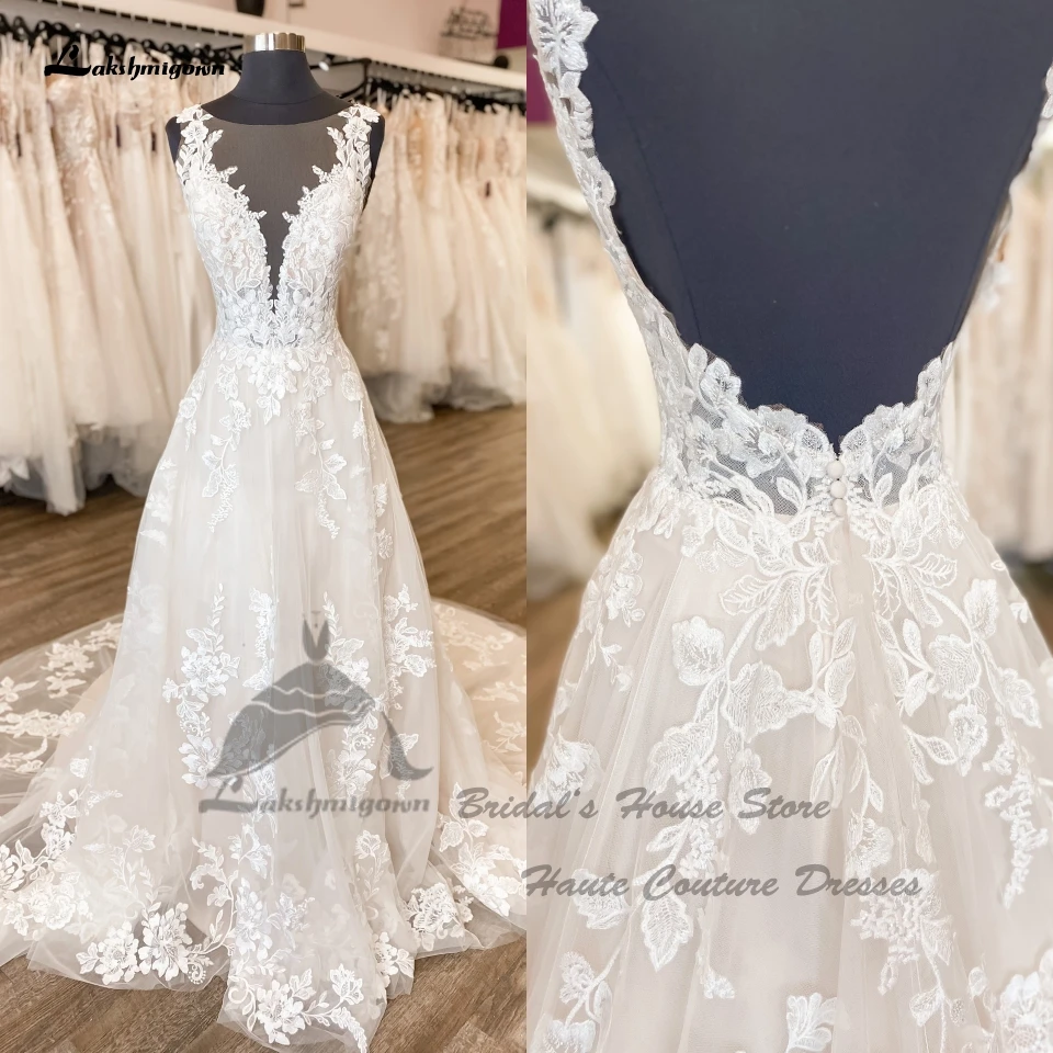 

Lakshmigown Vintage Lace Boho Wedding Gowns Backless 2024 Vestidos Elegant Women Long Beach Bride Dresses Plunging V Neck