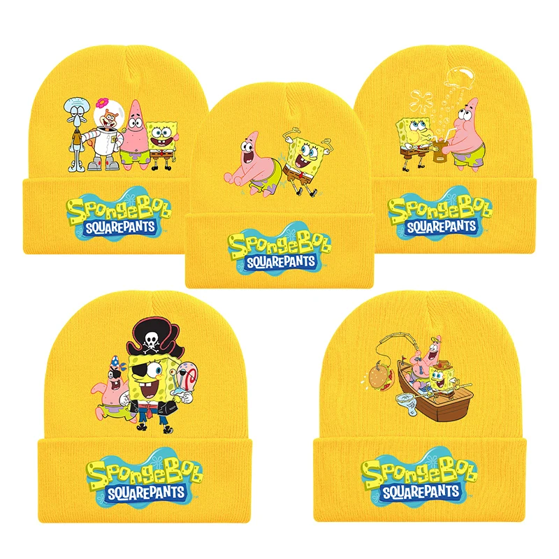 

SpongeBob SquarePants Yellow Knitted Hat Anime Cartoon Kawaii Beanie Outdoor Casual Vogue Hundred Take Cap Kids Adult Movie Gift