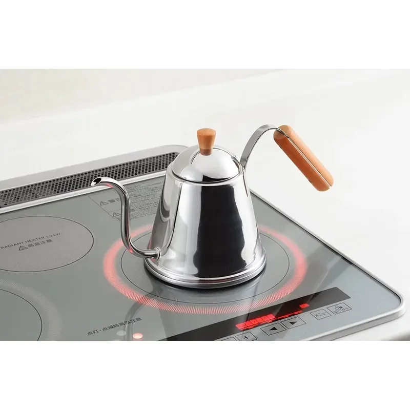 Stainless Steel Gooseneck Kettle with Wooden Handle Manual Pour Over Coffee Dripper Pot for Home Brewing Kitchen Accessories