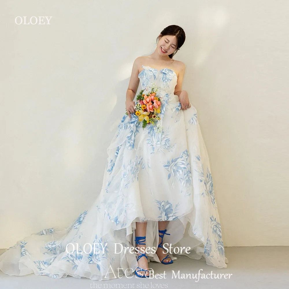 OLOEY 2024 Elegant Printed A Line Wedding Dresses Korea Photoshoot Sweep Train Bridal Gowns Corset Back Garden Evening Dress