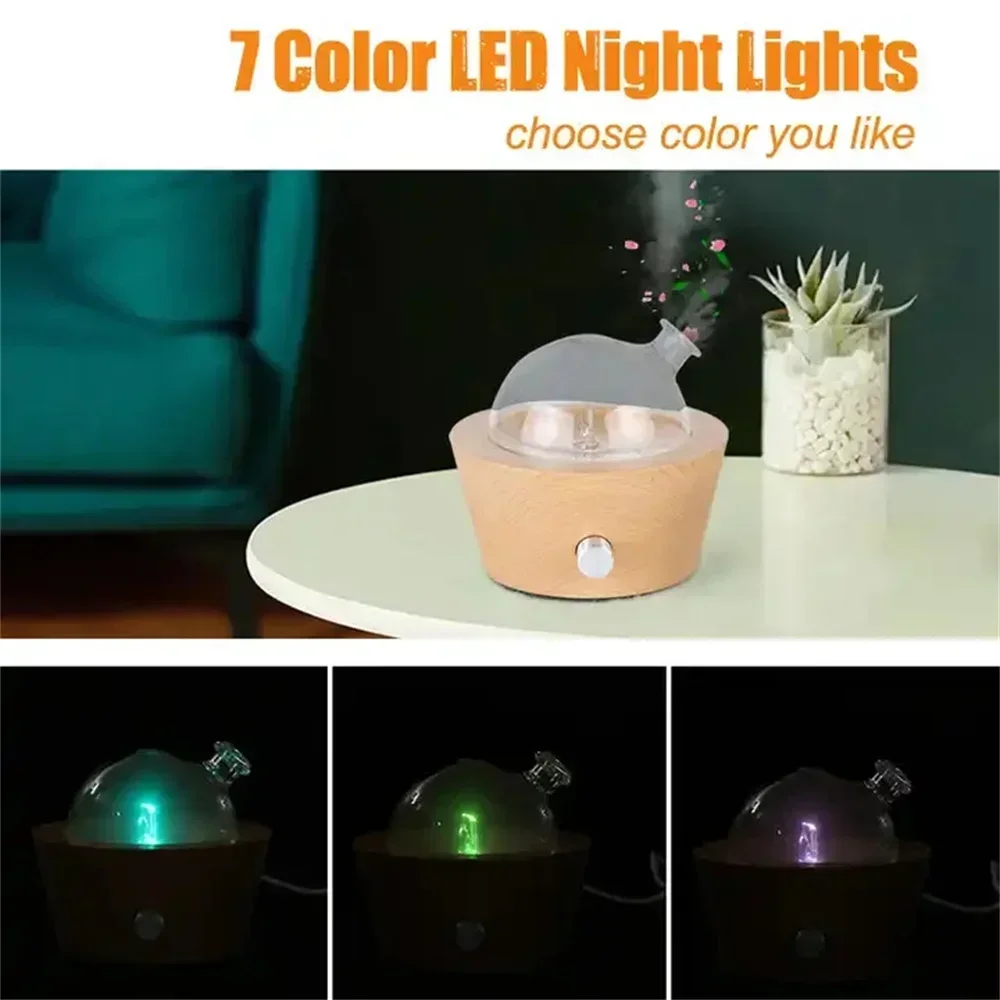 25ML Oil Diffuser Original Wood Base Glass LED Colored Nebulizing Essential for Aromatherapy with Higher Atomizing for Home Spa