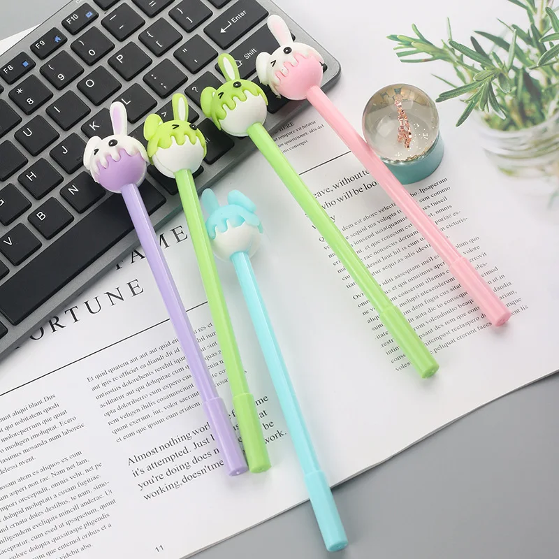 36Pcs Wholesale Cartoon Creative Funny Innovation Rabbit Head Gender Pen Office Signature Pen Student School Supplies