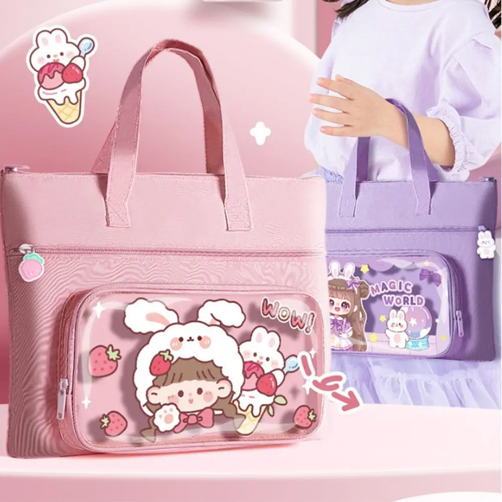 Kawaii Kapibara Tote Okul Çantası Karikatür Tuval Çok katmanlı Dosya Organizatör Taşınabilir Sevimli Panda Kapibara Eğitim Çantası