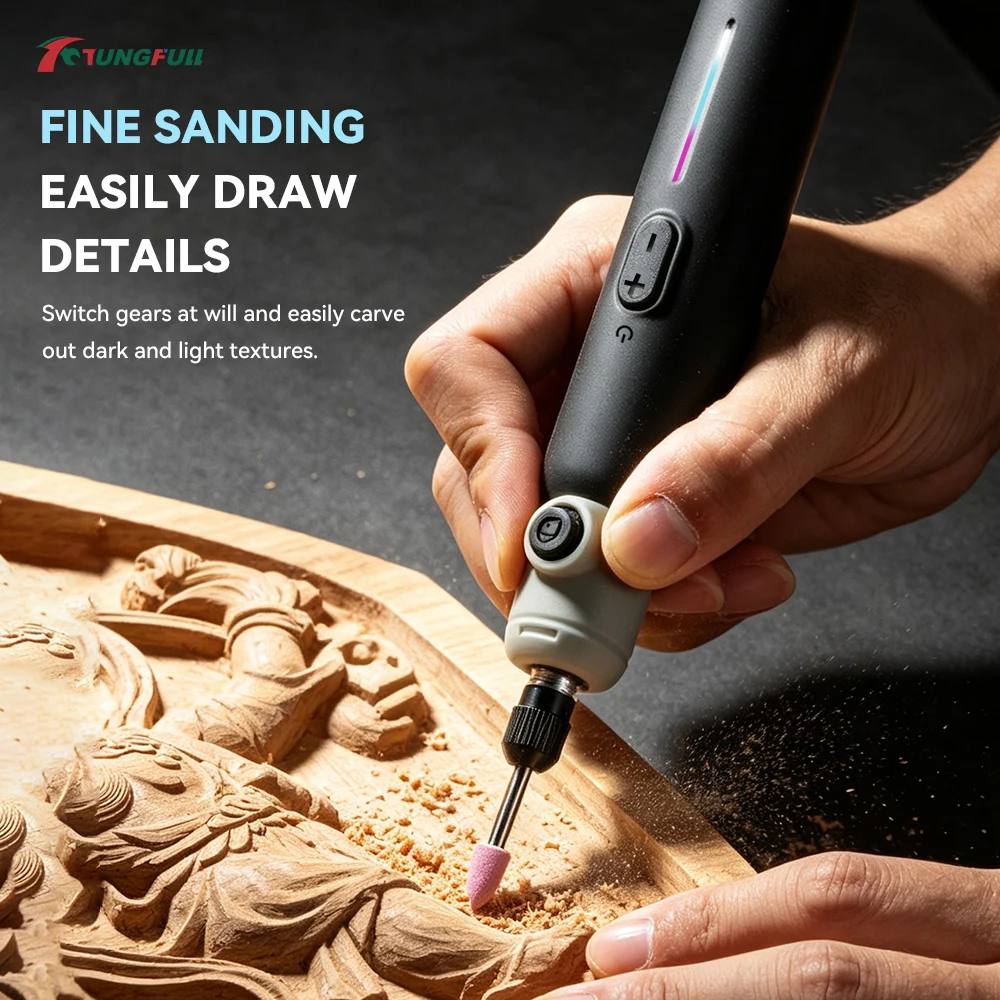 Brushless Mini Cordless Rotary Tool 8‑Speed Adjustable 20000RPM 1500mAh Electric Grinder Pen for Wood Metal Glass DIY Craft