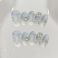 10pcs Blue Cat Eye Almond Handmade Press on Nails 3D Butterfly Fake Nails False Nail Artificial Nail Накладные Ногти Uñas 네일팁