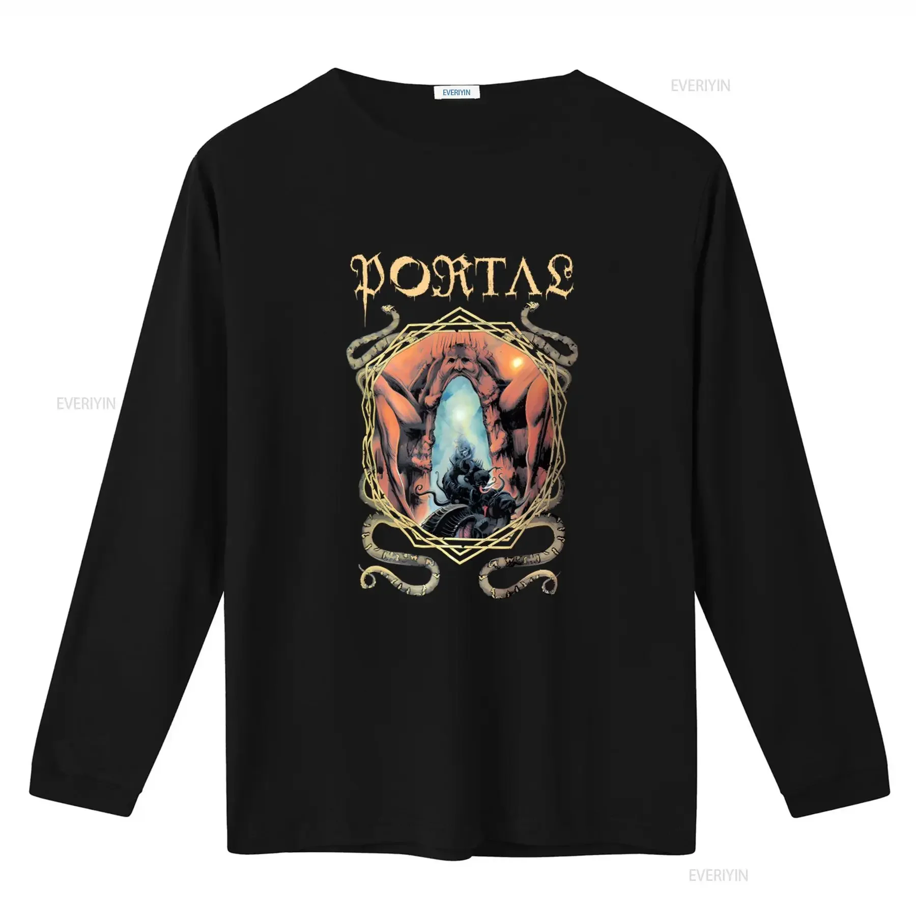 Portas Band Logo T Shirt Gothic Fantasy Design with Serpents and Mysterious Portal vintage Washed Breathable Casual graphic