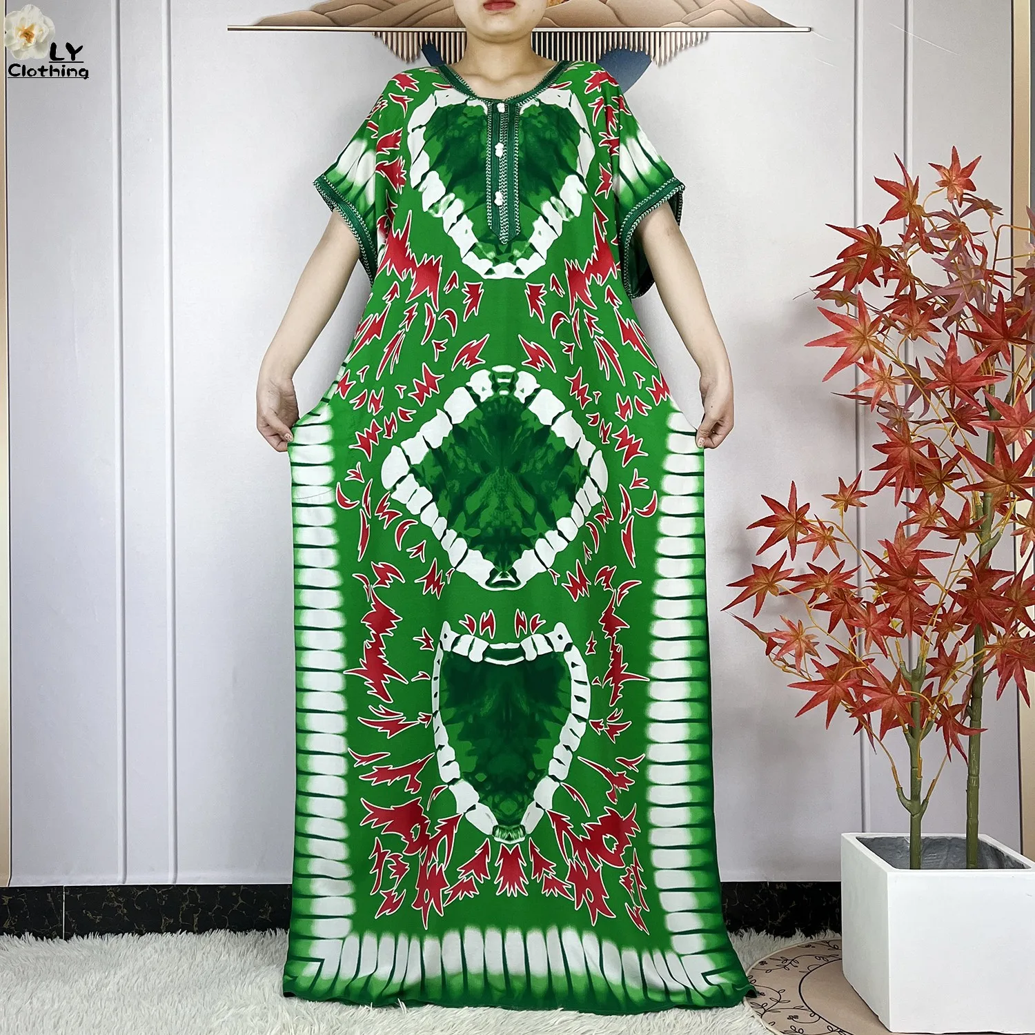 2024 New African Abaya Summer Short Sleeve Maxi Women Cotton Printed Floral Dress Dubai Islam Kaftan Femme Loose Elegant Dresses