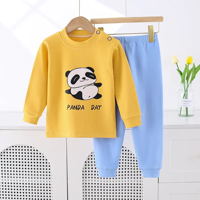 

New 2024 Kids Boys Girls Pure Cotton Pajamas Cute Cartoon Panda Long Sleeve Pyjamas Toddler Baby Autumn Sleepwear Clothing Sets