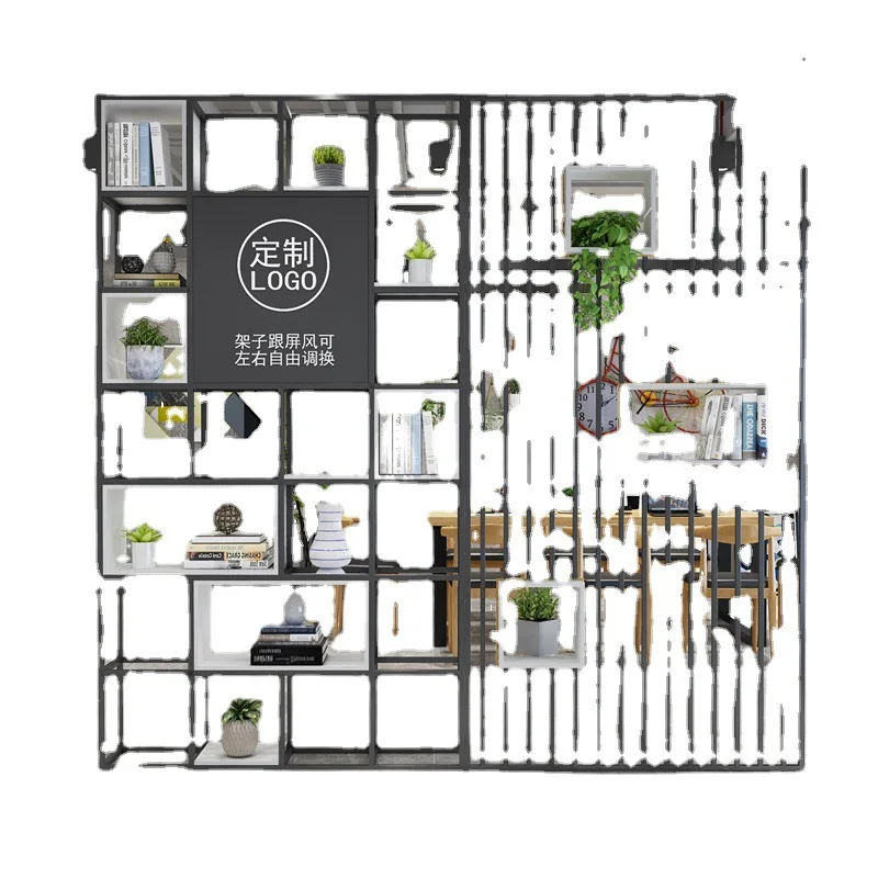 Custom Modern Iron Art Storage Rack Light Luxury Floor Bookshelf Living Room Decorative Storage Rack Office Partition Display Sh
