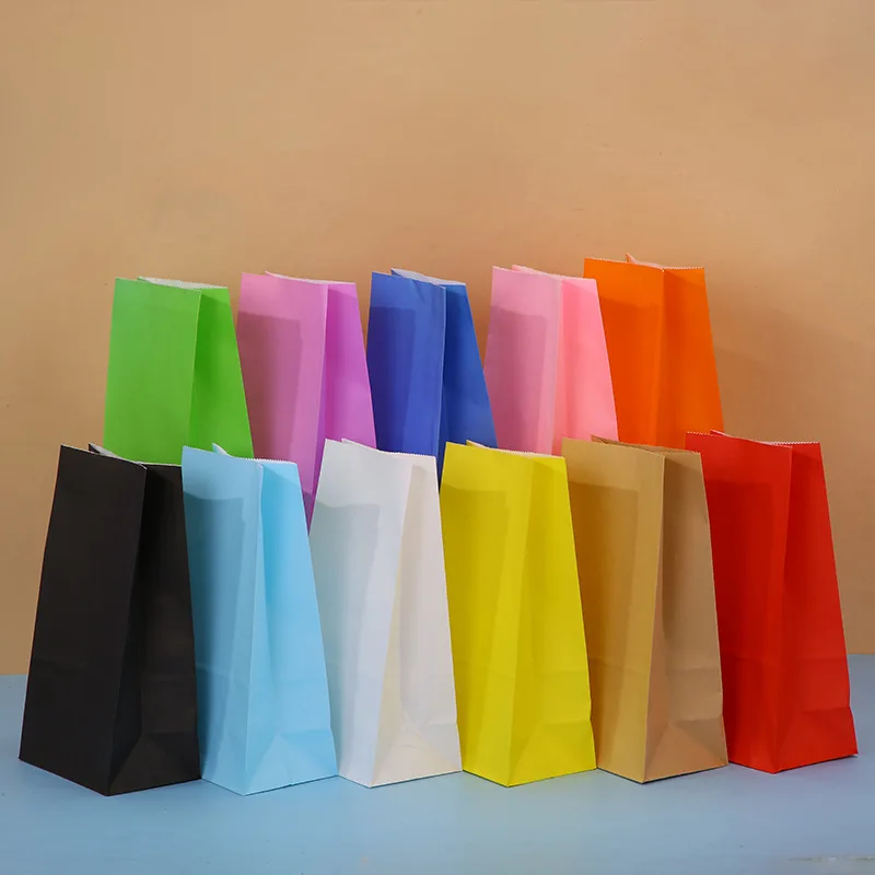 Solid Color Colorful Dots Stripe Gift Bag Party Wedding Favor Cookie Candy Bags Birthday Food Treat Bag Open Top Paper Bag