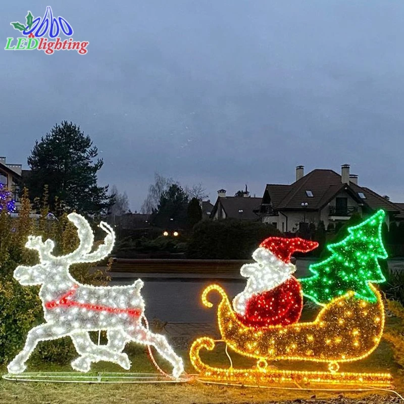 custom.China supplier outdoor lighted LED reindeer sleigh