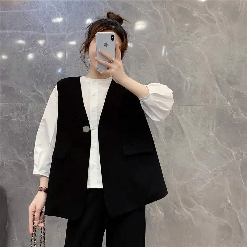 

Faionable Women's Vest Spring Autumn One Button Outerwear Versatile Blouse Jaet Korean Sle Original Design Polyester Co...