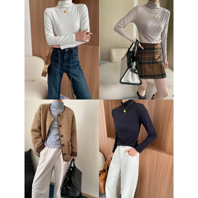 قميص نسائي علوي صديق للبشرة ناعم وناعم ورقبة شبه عالية مقاس نحيف ومتعدد الاستخدامات