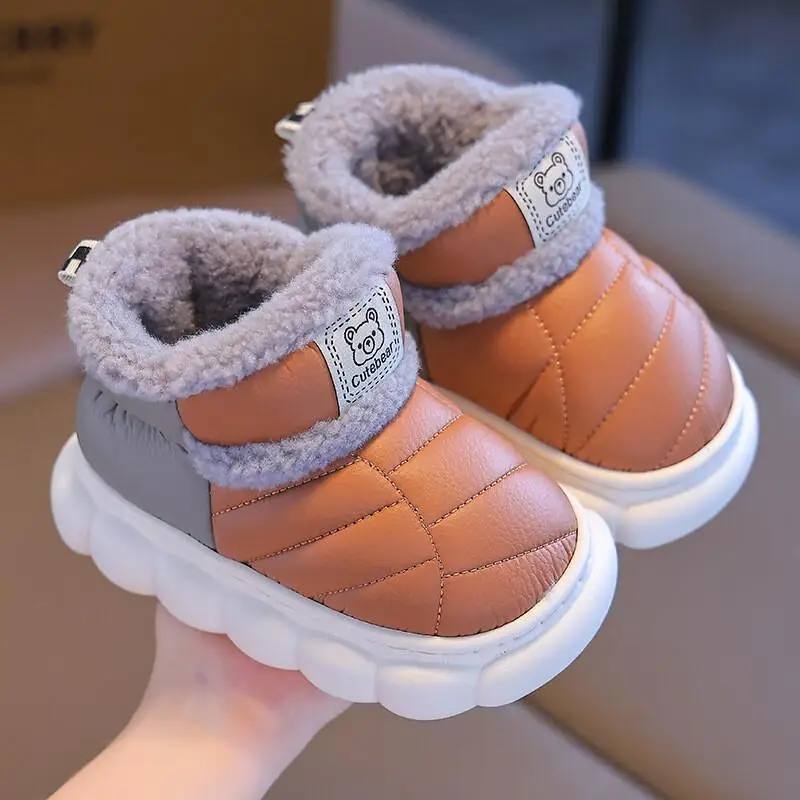 Kawaii Casual Shoe Children S Shoes 2024 New Winter Kids Boots with Heel Warm Fleece Lined Pu Waterproof Boys Girls Toddler