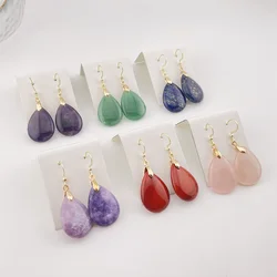 Elegant Natural Crystal Stone Dangle Earrings for Women Waterdrop Pendulum Charm Amethysts Roses Quartz Purple Crystal Earrings